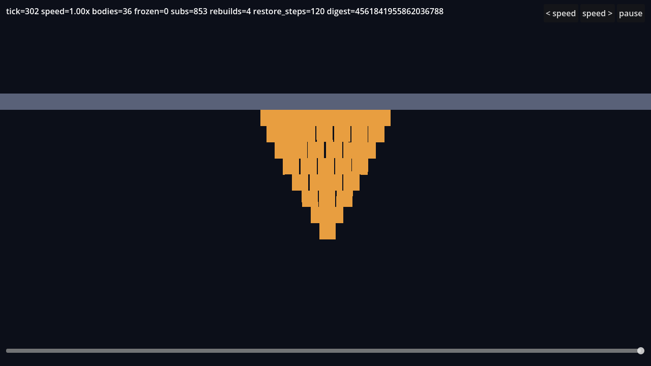 RL-3 windowed evidence: the pyramid_stack preset rendering through the Box2D-linked native image